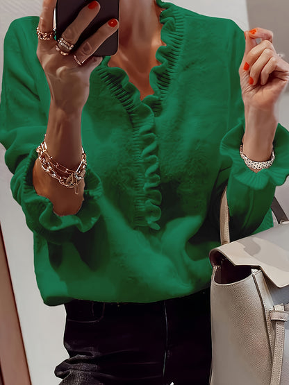 Lotta™ | Elegant V-neck Tröja med Volangkant