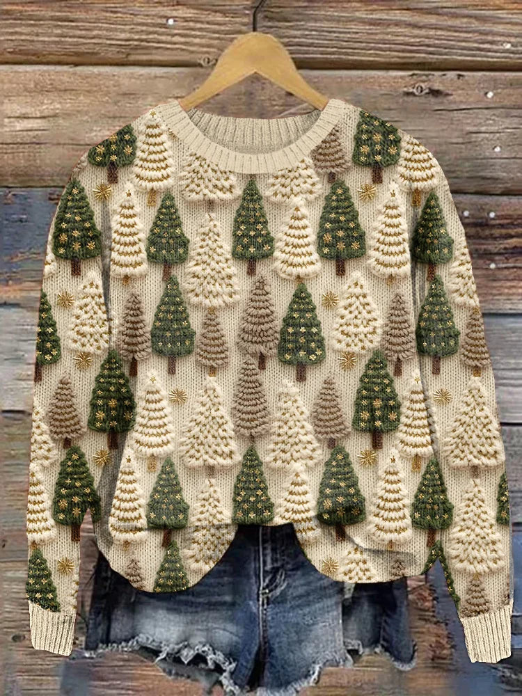 Varm hygge-sweater med juletræer