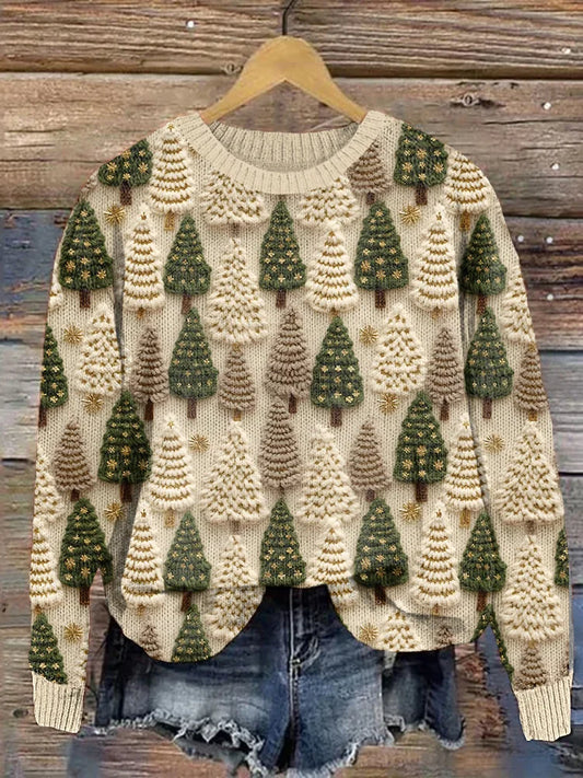 Varm hygge-sweater med juletræer