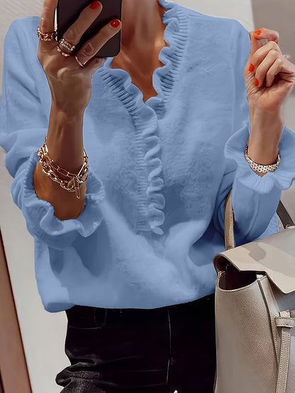 Lotta™ | Elegant V-neck Tröja med Volangkant