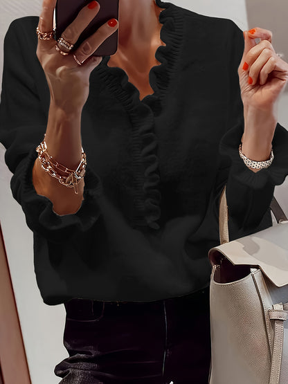 Lotta™ | Elegant V-neck Tröja med Volangkant