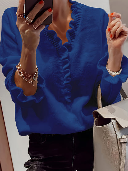 Lotta™ | Elegant V-neck Tröja med Volangkant